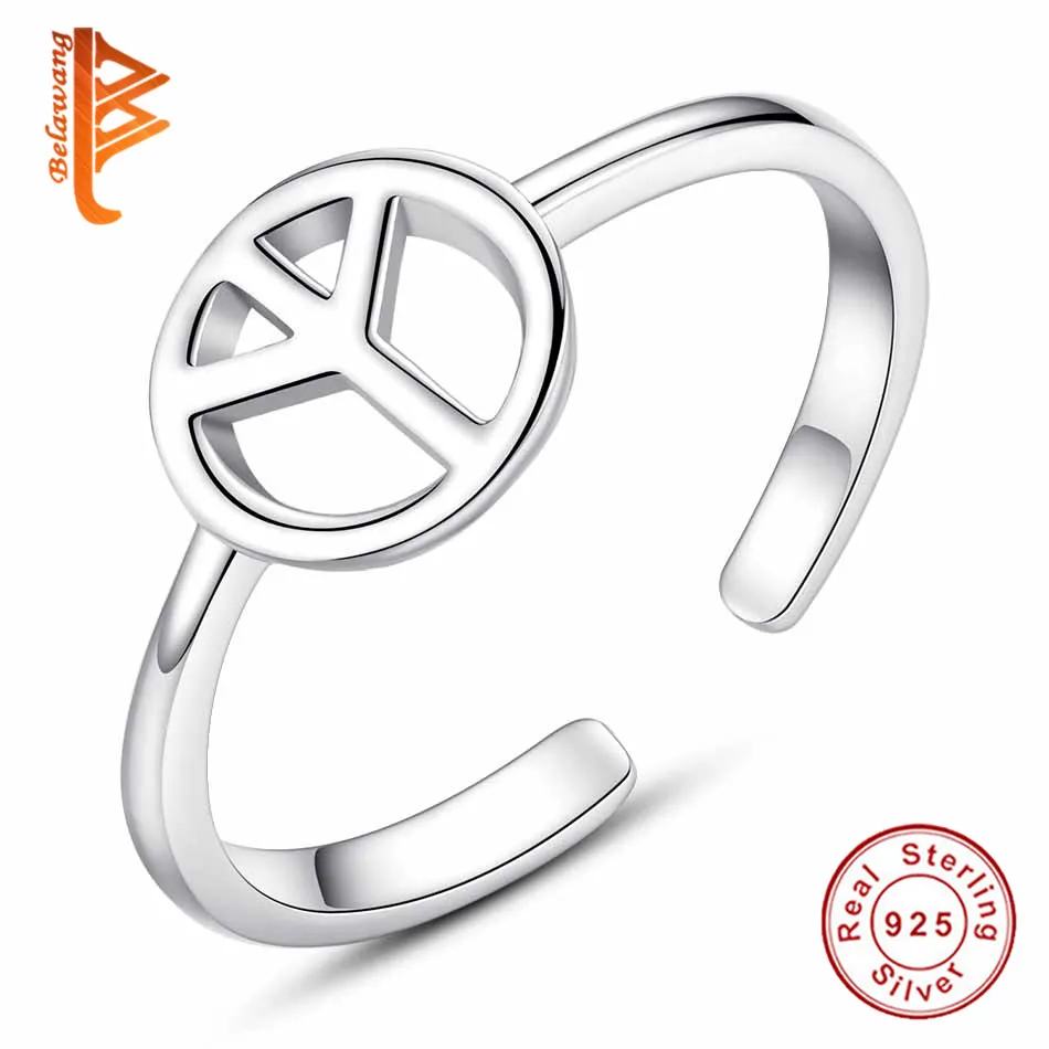 

BELAWANG Silver Rings for Women Adjustable 925 Sterling Silver Peace Sign Open Finger Rings Anillos Female Jewelry Dropshipping