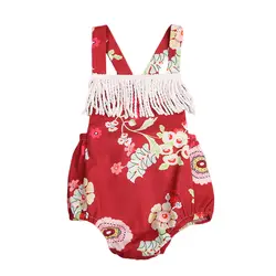 Летние новорожденных для маленьких девочек цветочные кисточкой слинг боди Детские комбинезоны одежда в загородном стиле