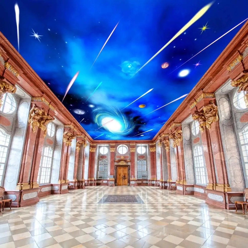 

New Hot 3D customized universe meteor ceiling wallpaper blue non-woven waterproof roof background home improvement wall covering