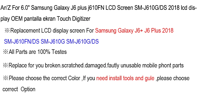 An'Z для 6," samsung Galaxy J6 plus j610FN ЖК-экран SM-J610G/DS ЖК-дисплей OEM pantalla ekran сенсорный дигитайзер