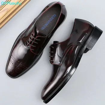 

QYFCIOUFU Patent Leather Men Oxford Shoes Luxury Brand Men's Formal Shoes Genuine Leather Mens Dress Shoes For Business Office