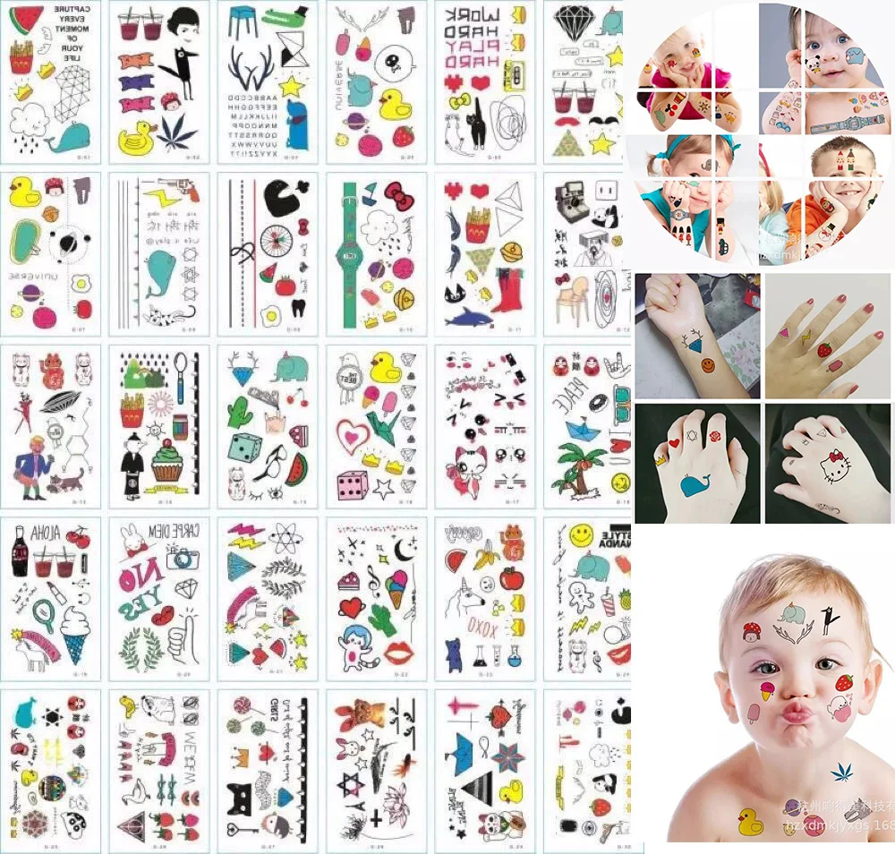 

30pcs\lot 3D Kids Cartoon Tattoo Sticker Waterproof Temporary Tattoo Body Art Cute Pattern Print Beauty for Kids Women