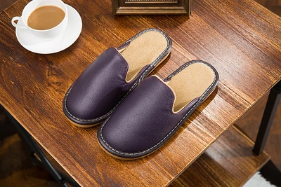 Домашние тапочки в японском стиле; очень мягкие весенне-осенние тапочки из натуральной кожи для женщин и мужчин; нескользящая домашняя повседневная обувь для пар - Цвет: Фиолетовый