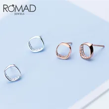 ROMAD геометрический пустотелые серьги гвоздики Настоящее серебро 925 пробы 925 серьги для Для женщин розово-золотые серьги Модные украшения девушке подарок R4