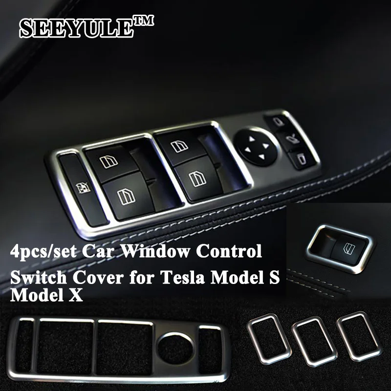 

4pcs/set SEEYULE Car Window Control Switch Panel Cover Protector Car Styling Accessories for Tesla Model S Model X 2014-2020