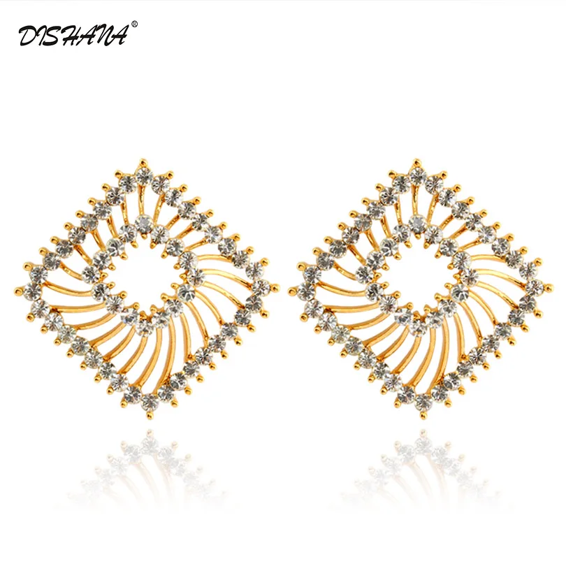 

Jewelry gold -color dangles earrings for women 2015 crystal Double material fashion hollow Drop Earrings(E0137)