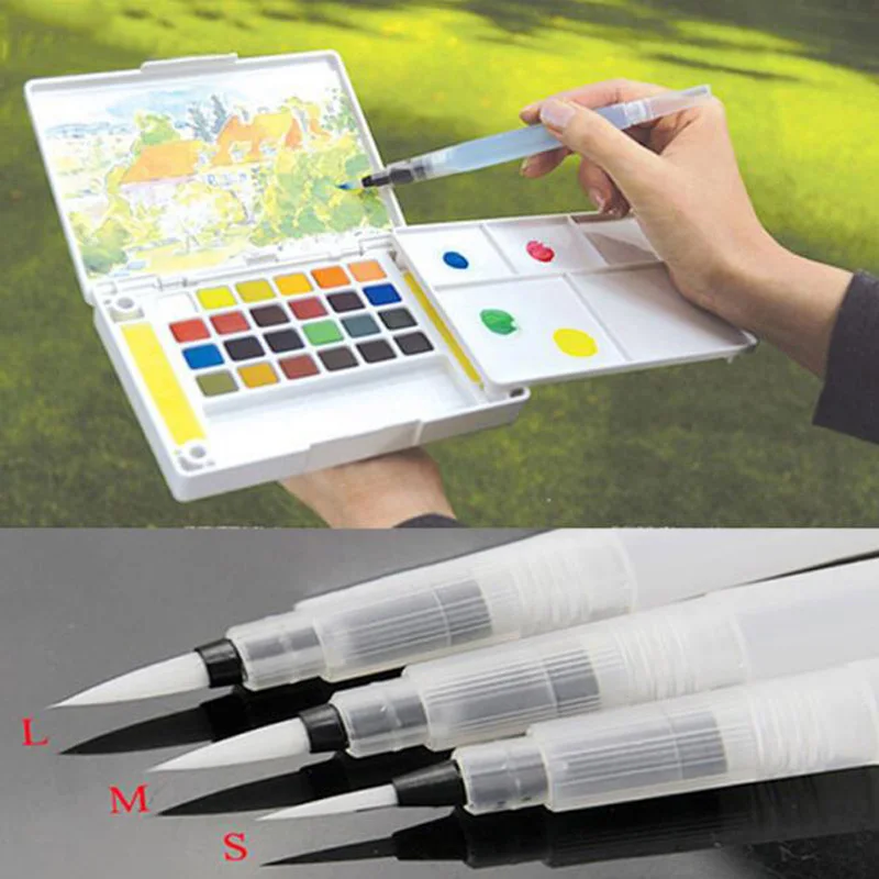 

Refillable 3 Pcs/set Water Brush Ink Pen for Water Color Calligraphy Kid Painting Writing Illustration Pen Office Stationery