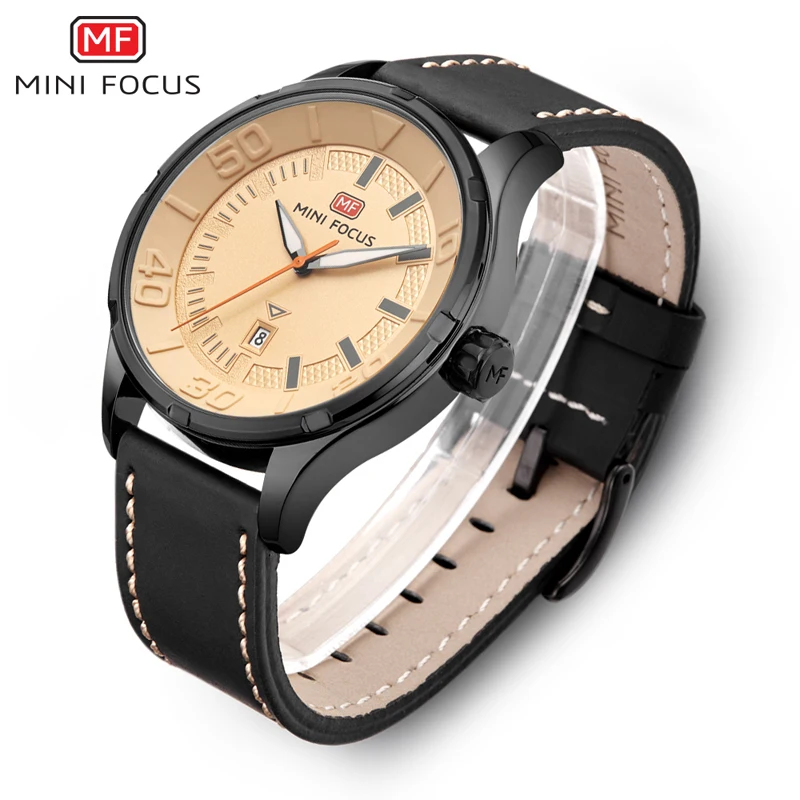 

MINI FOCUS New Fashion Men Watches Analog Quartz Wristwatch Waterproof Relogio Masculino Auto Date Leather Strap Man Clock