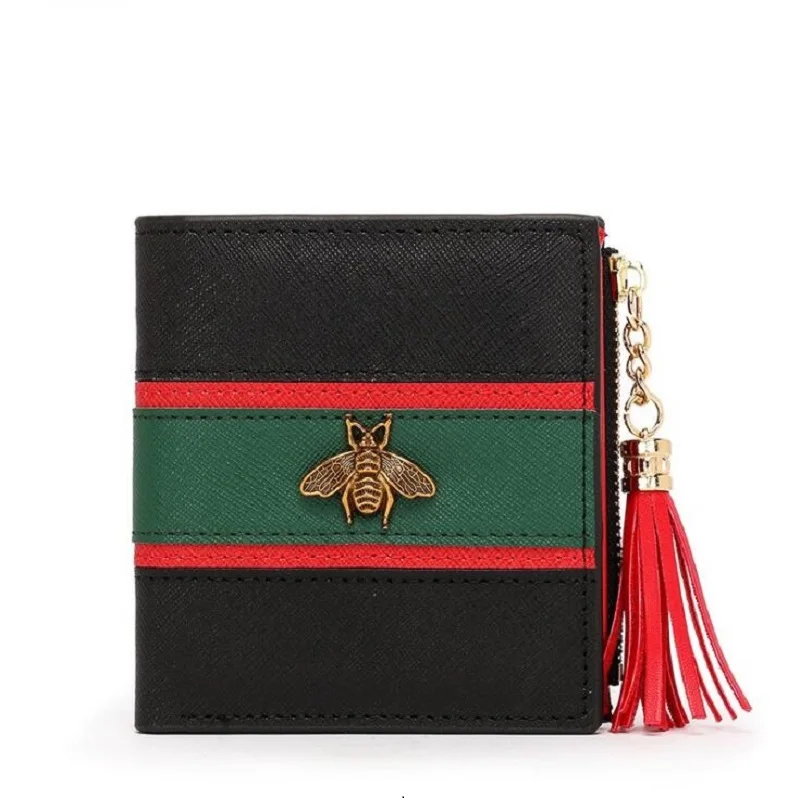 

Women Designer Genuine Leather Wallet Famous Brands Bee Purse Ladies Long Leather Wallet Luxury Female Tri-color Bag