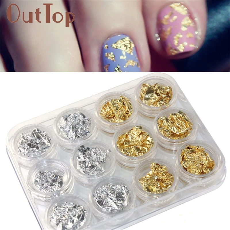 

New Arrival 12 PCS Nail Art Gold Silver Paillette Flake Chip Foil DIY Acrylic UV Gel PagerSep9