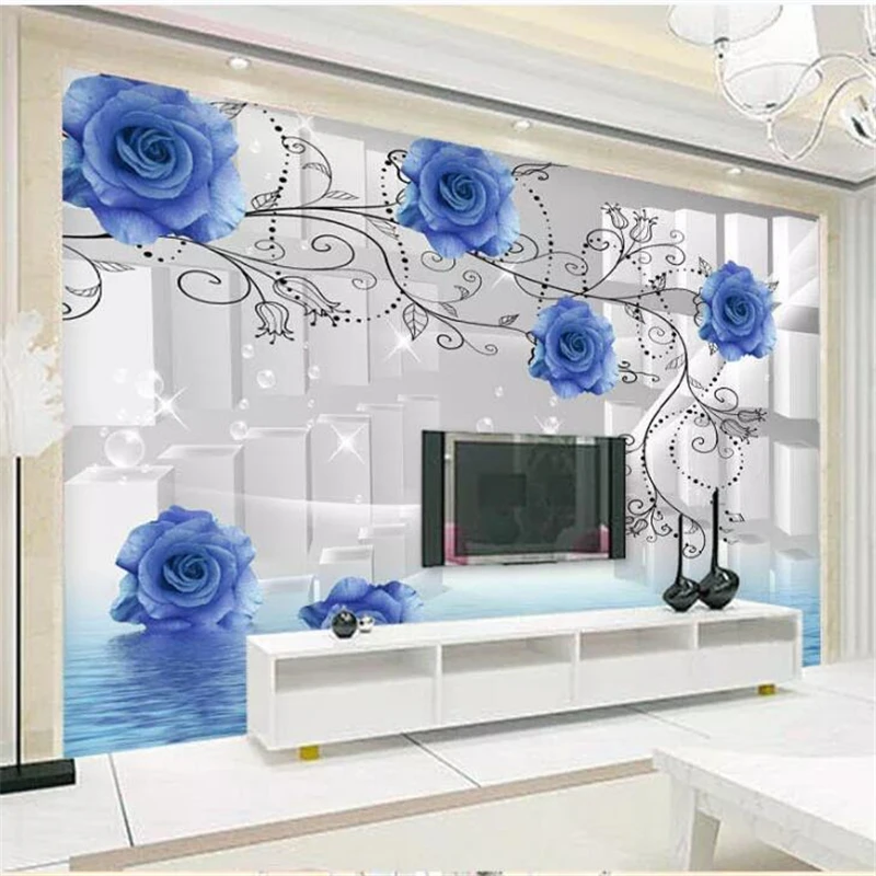 

Beibehang Custom wallpaper mural 3D blue rose reflection space TV background wall living room bedroom wallpaper papel de parede