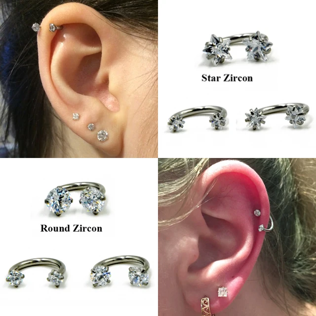 316L Steel Zircon Circular Barbell Horseshoe Ring Septum Lip Labret