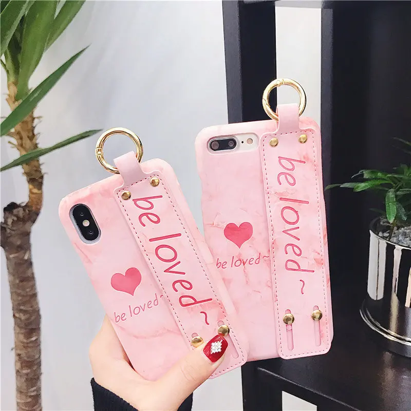 

Fashion be loved PU Wrist Strap Phone Cases For iphone x case for iphone 7 7plus 8 Plus Case For iphone 6 6S Hard Back Cover