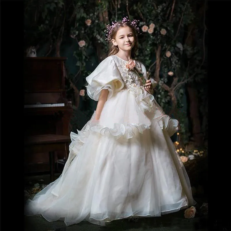 Prachtige Nieuwe Komende Kids Pageant Avondjurken Puffy Tule Bloem Meisje Jurk Voor Bruiloft Custom Made Baljurken voor Speciale Occasionlx Prachtige Nieuwe Komende Kids Pageant Avondjurken Puffy Tule Bloem Meisje Jurk Voor Bruiloft Custom Made Baljurken voor Speciale Occasionlx