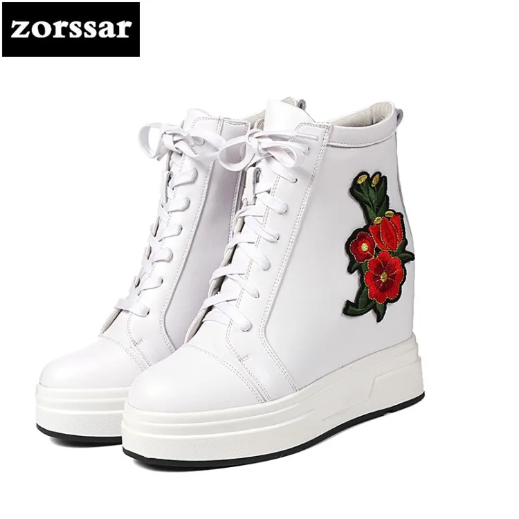 

{Zorssar} Women Ankle snow Boots Height Increasing Platform Casual Shoes Woman Spring Autumn Hidden Wedge Sneaker Creeper shoes