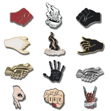 Punk Skeleton Hand Pins and Brooches Metal OK Fist Handshake Large Enamel Pin Badges Various gestures Jewelry for women men Gift