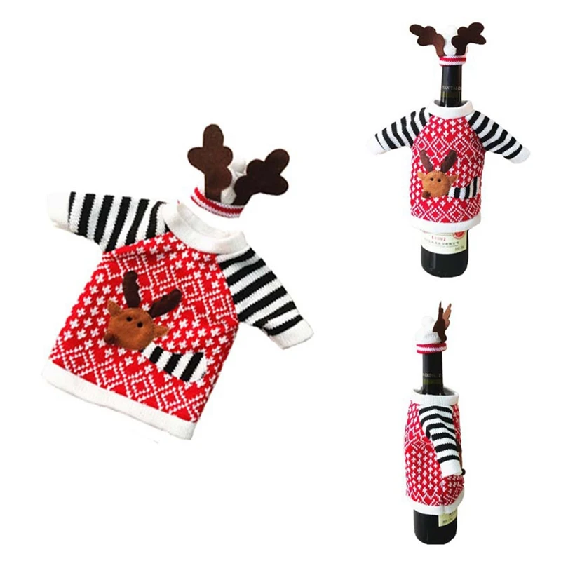

2Pcs/Set Christmas Red Wine Champagne Bottle Cover Sleeve Bags Dinner Table Decoration For Home Xmas Party Gifts Supplies