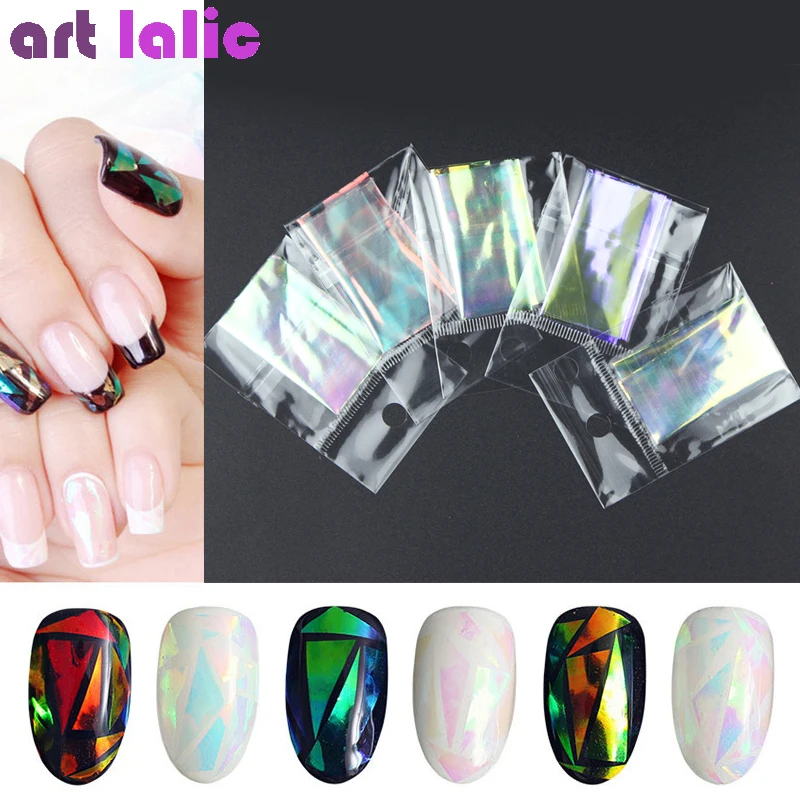 

5 Sheets 3D Holographic Starry Sky Glitter Foil Finger Nail Art Sticker Rainbow Mirror Stencil Decal DIY Manicure Design Tools