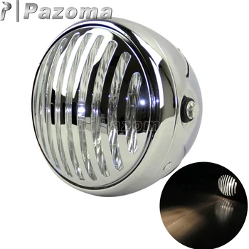 

6.75" Chrome Grill Motorcycle Headlights Head Light Motorbike Universal Front Lamp for Harley Cafe Racer Chopper Bobber Custom