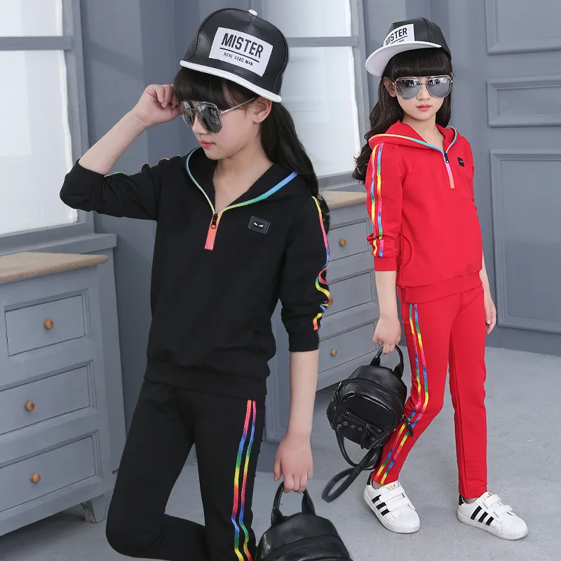 

Multi-color Stripes Sport Wear For Girls Children's Clothing Sets Baby Hoodies Girls Clothes Autumn Sports Suit Kids Sweatshirts