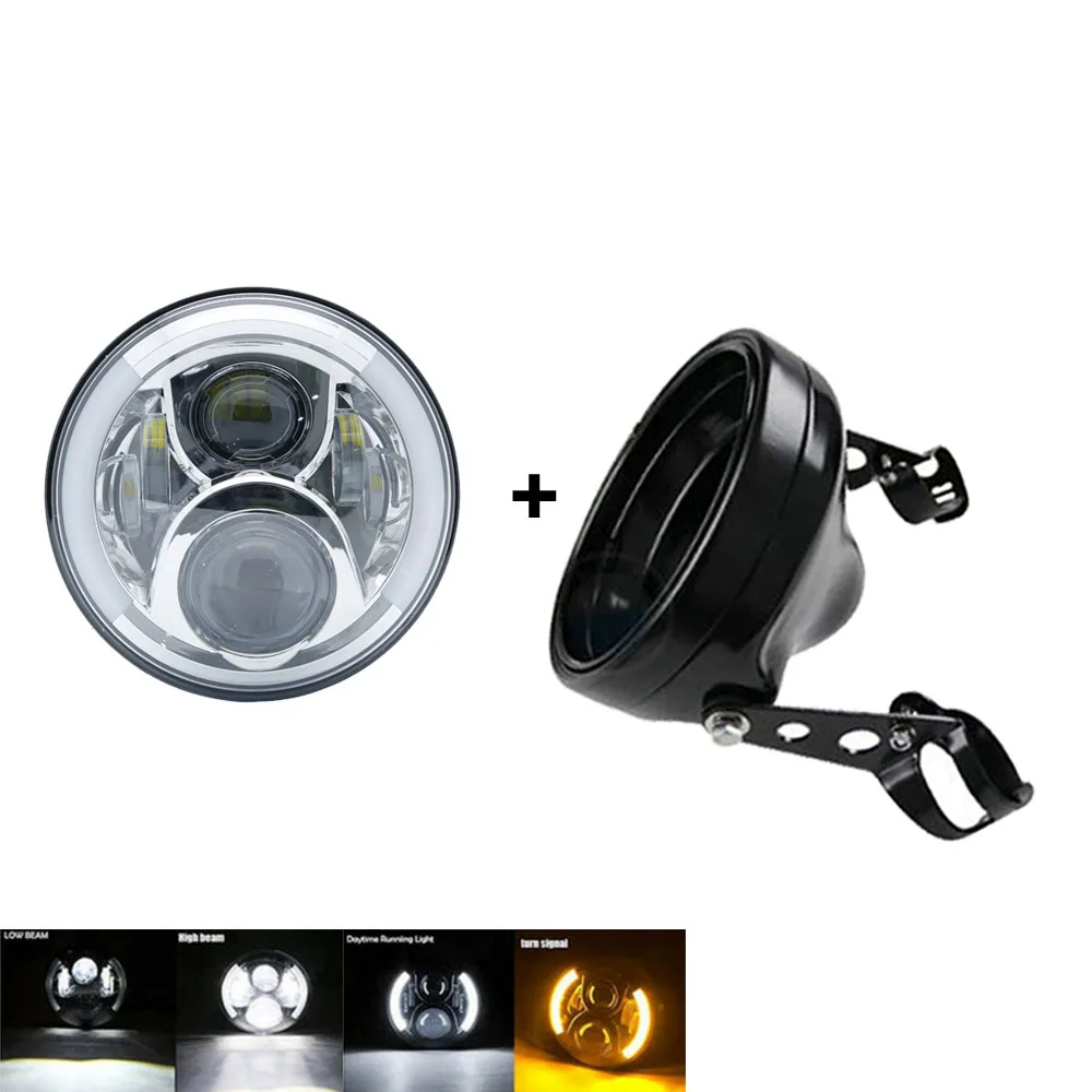  7 INCH LED Motorcycle Headlight moto Black For Harley Motorcycle LED Headlight Bucket Housing Mount - 32967329355