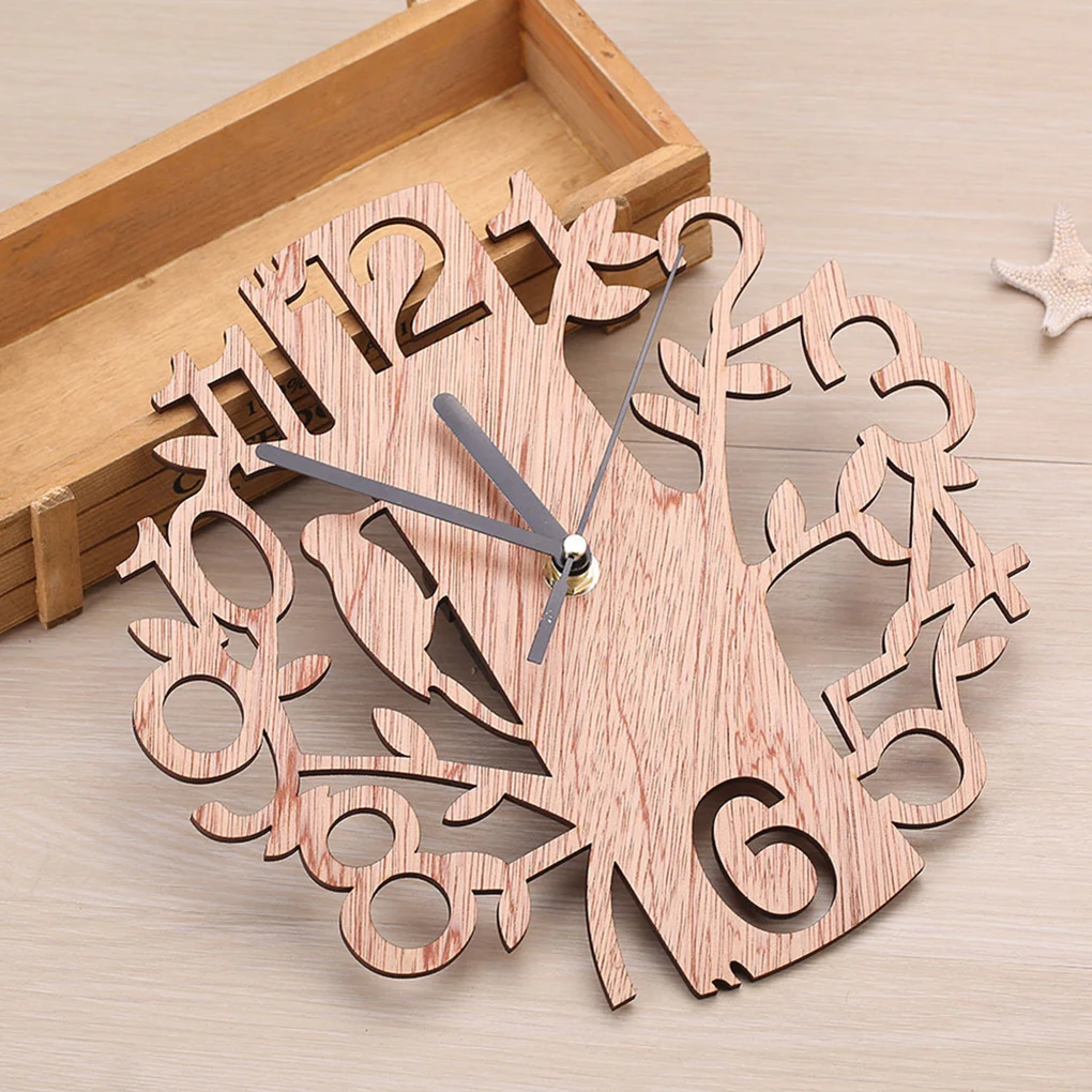 New Arrival 22cm 3D DIY Tree Shape Wooden Wall Clock Wall Watches