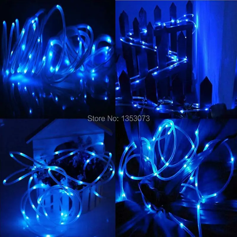 High Quality Solar Rope Tube LED String Strip Fairy Light Outdoor Garden Xmas Party Decor Waterproof - blue effect