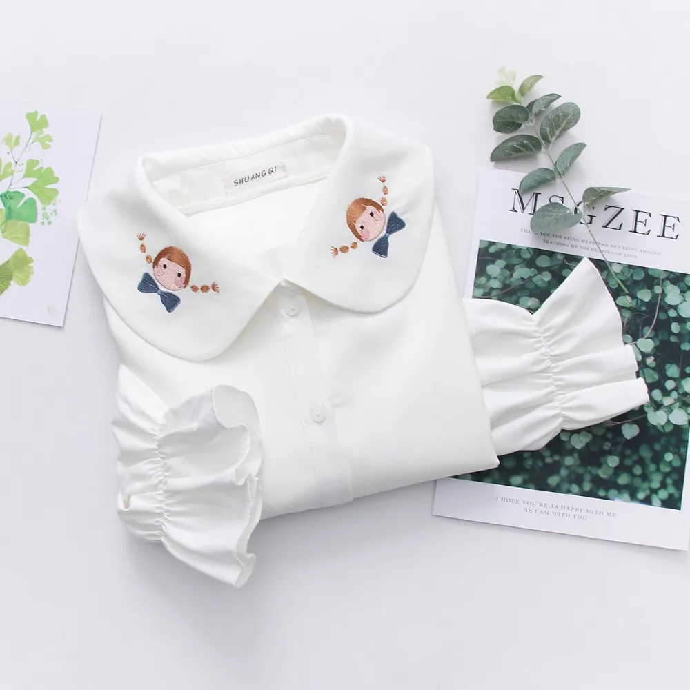 

MUMUZI Solid Slim Waist long Sleeve Women Blouse turn down collar Blusa Elegant Female Top 2019 New Fashion Chic Shirts