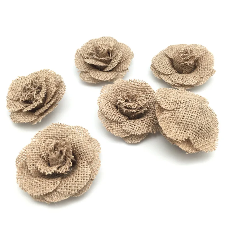 

6 Pcs/set Natural Jute Burlap Hessian Flower Rose Handmade Vintage Wedding Decoration Party Decoration Hat Craft DIY Accessories