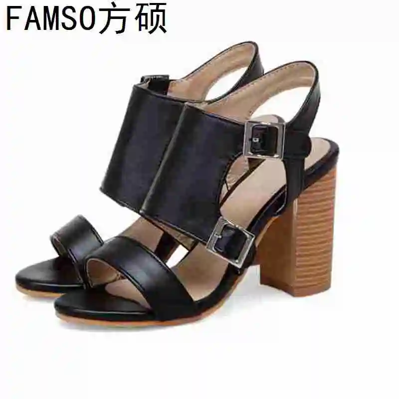 

FAMSO 2019 New Women Sandals Peep toe Patchwork High Heels Office Lady Pumps Buckle Fashion Summer Party Gladiator Sandals