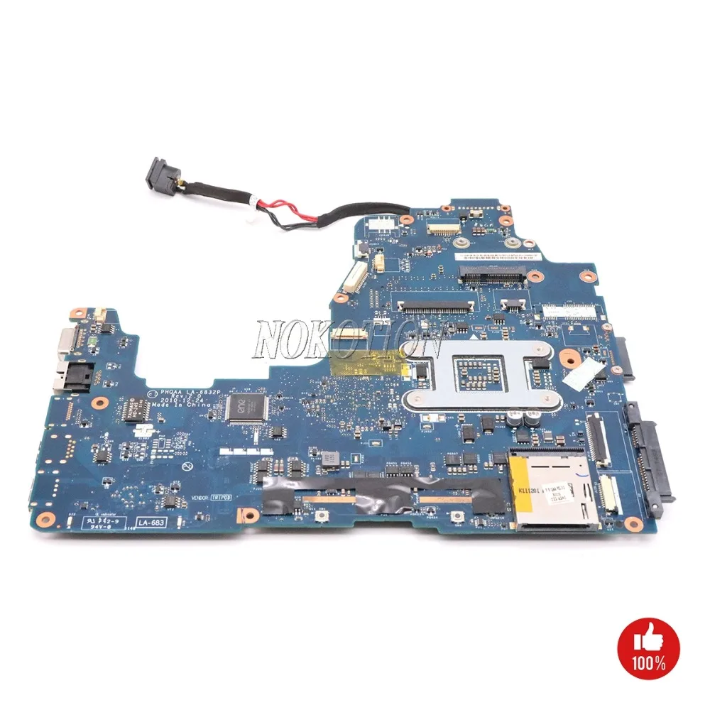 NOKOTION для Toshiba Satellite P755 P750 A665 A660 материнская плата для ноутбука PHQAA LA-6832P REV: 2,0 основная плата HM65 DDR3