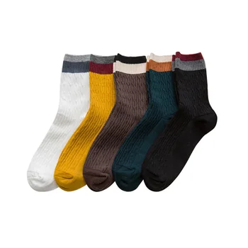 

6 Pairs Women Socks Meias Hosiery High Quality Stretchy Combed Cotton Fashion Mouth Patchwork Retro Japan Style Cute Girls Socks
