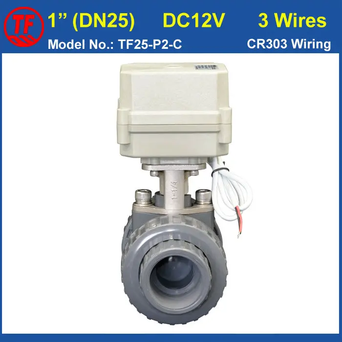 

BSP/NPT 1'' PVC DN25 Electric Shut Off Valve TF25-P2-C DC12V CR303 Wiring 10NM On/Off 15 Sec Metal Gear For Water Control