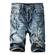Джинсовые шорты с дырками летние новые стильные классические стильные ретро модные рваные джинсы эластичные короткие Брендовые мужские