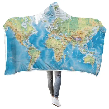 

3D Printed World Map Hooded Blanket Winter Thick Comfy TV Blanket Sweatshirt For Children /Adult 200*150