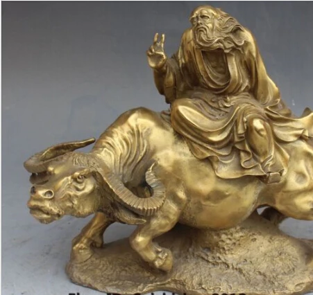 

JP S0124 15" Chinese Bronze Literati Lao Zi Lao-tzu Ride Zodiac Year Bull Oxen Statue (B0413)
