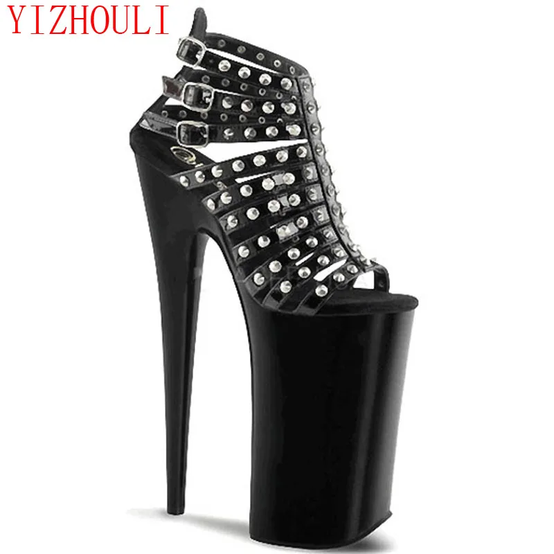 

High fashion and 20CM hollowed-out sandals and club pole dancing sexy must-have metal rivets sandals