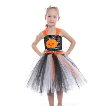 

Pumpkin Pattern Girl Adjustable Straps Bow Knot Mesh Girls Tutu Dress Hot Halloween Costume For Kids Cosplay Party Dress New