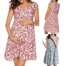 Красивые предметы домашнего обихода сексуальное платье для беременных o-образным вырезом цветочный принт короткий рукав платье для беременных для будущих мам поставки платья