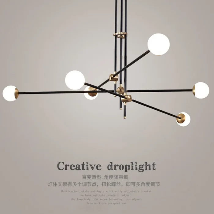 

American minimalist chandelier, modern personality lighting, iron art, geometry, living room, chandelier designer.