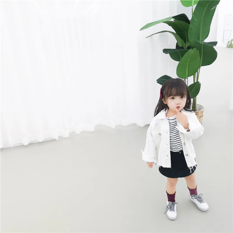 Children Girls Jackets Kid Long Sleeves Turn-down Collar single breast Coats Girl white Denim Outerwear Kids Clothes Hot sale (18)
