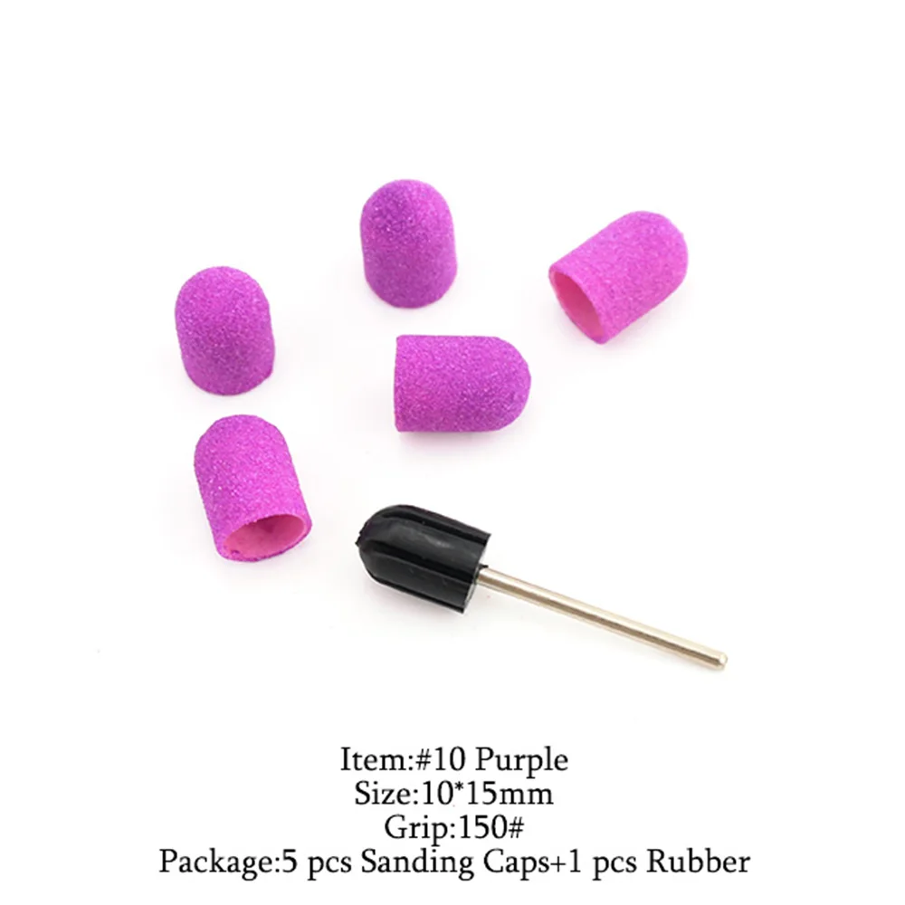 5 шт. фиолетовый пластиковый шлифовальный колпачок Электрический песочный блок с ручкой для педикюра, полировка, аксессуары для ухода за ногами, инструменты для кутикулы