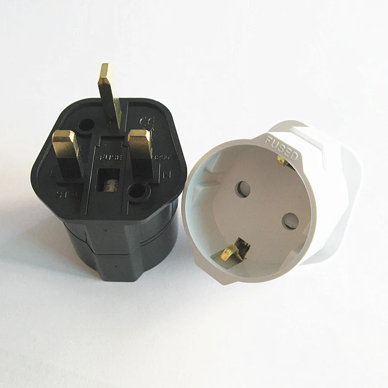 

Germany franch Grounded Schuko/Euro 2 Pin To Uk Mains Power 3 Pin Fused Plug Adaptor/Converter 13A Front Loading Flat Round
