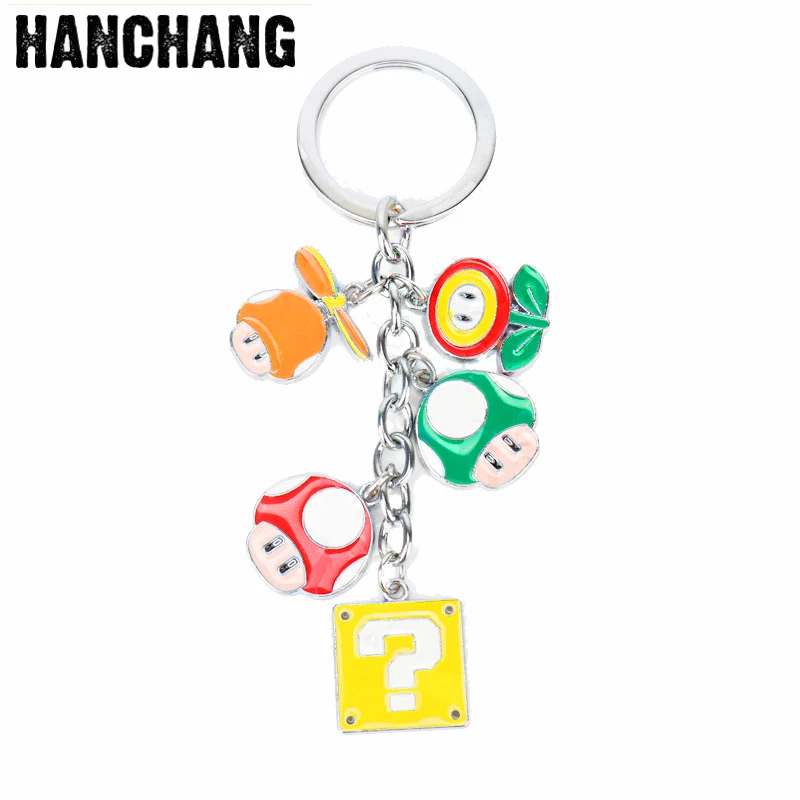 

Cartoon Super Mario Bros Figure Toys Keychain Nario Luigi Mushroom Question Mark Pendant Key Chain Ring Cosplay Chaveries