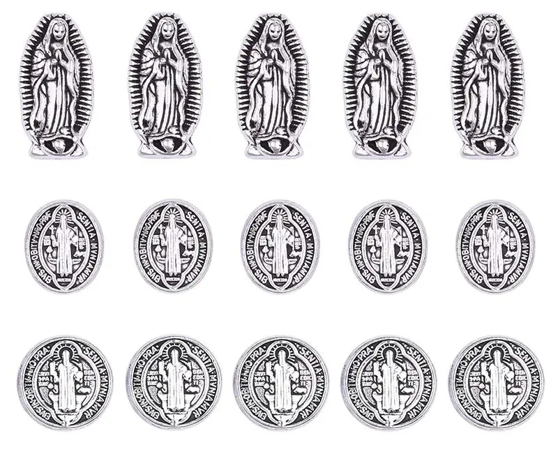 

90pcs Mix Antique Silver Alloy Jesus Virgin Mary Religious Wear Saint Benedict Medallion Beads Jewelry Making Charms for DIY Nec