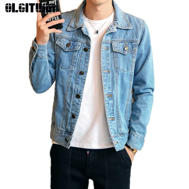 

Plus Size Casual Men Denim Jacket 2019 Spring Slim Solid Cowboy Jacket Men's Jean Jacket Chaqueta Hombre High Quality