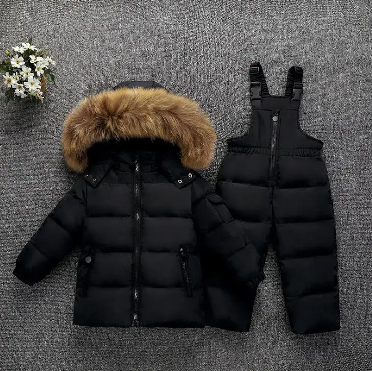 Коллекция года, комплект зимней детской одежды для русской девочки, комплекты зимней одежды для мальчиков, спортивные детские пуховики, куртки+ брюки-30 градусов - Цвет: Черный