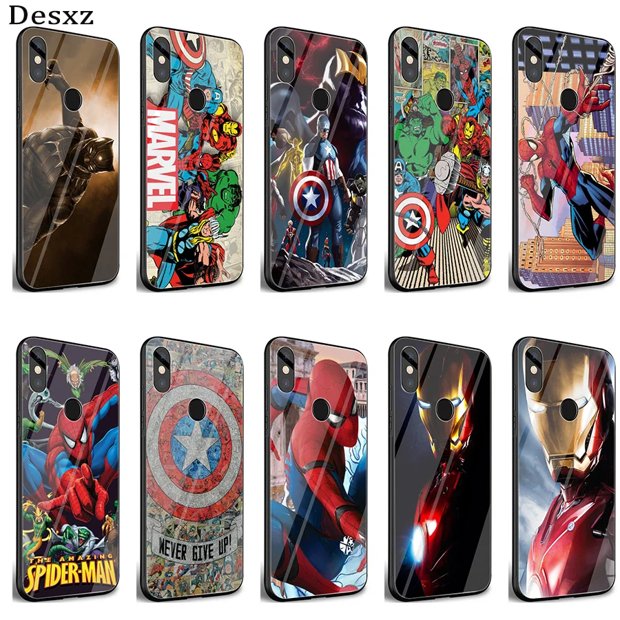 

Desxz Marvel Avengers Heros Comics Collage Case Glass For Xiaomi Redmi Note 5 6 7 Pro 6A A1 4X 9 Pocophone F1 Cover