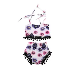 Для маленьких девочек летние цветочные пейзаж Printed Crop топ, жилет короткие штаны Низ Боди Комплект