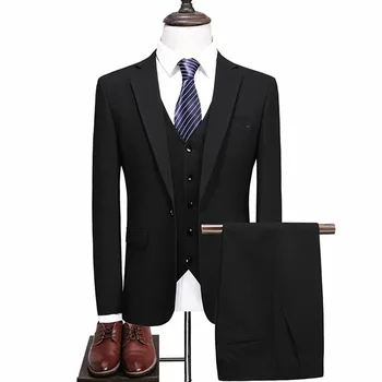 

(suit jacket + vest + pants) business men's suit three-piece groom groomsmen wedding banquet dress classic boutique slim suit